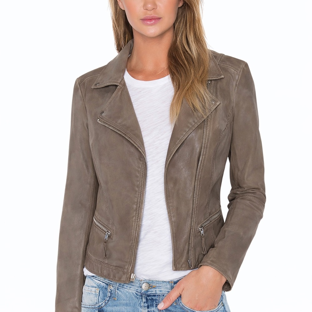 Andrew Marc Brown Faux Leather Moto Jacket XL NWT Biker Style - Picture 2 of 7